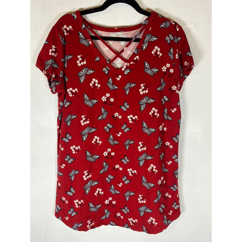Butterfly Floral Criss Crossβ V Neck Tee Cottagecore Soft Girl Boho XL